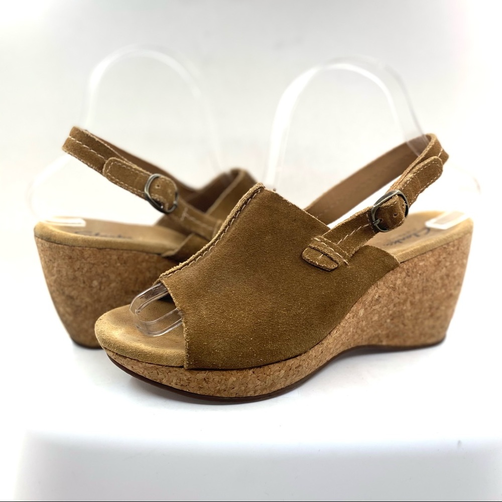 Clarks Elements suede sling back wedge size 8.5